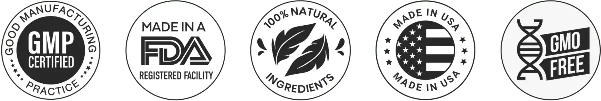 MemoHoney manufacturing marks: GMP certified, made in an FDA-registered facility, 100% natural, made in USA and GMO free